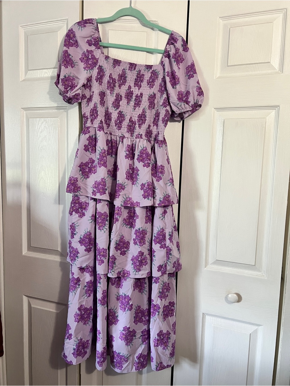 Lilac Floral Tiered Maxi Dress with Puff Sleeves